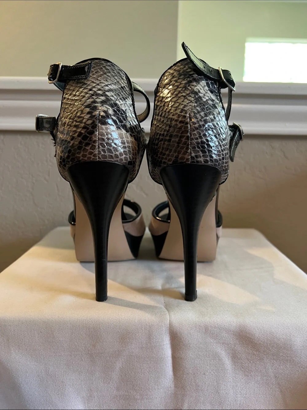 Madden Girl Black Patent and Blush/Tan Platform Ankle-Strap Sandals